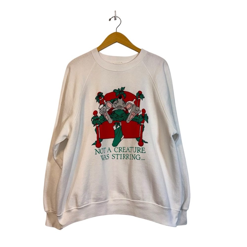 VTG‎ Not A Creature Was Stirring Sleeping Mouse Christmas Sweater Sz 2X US Made